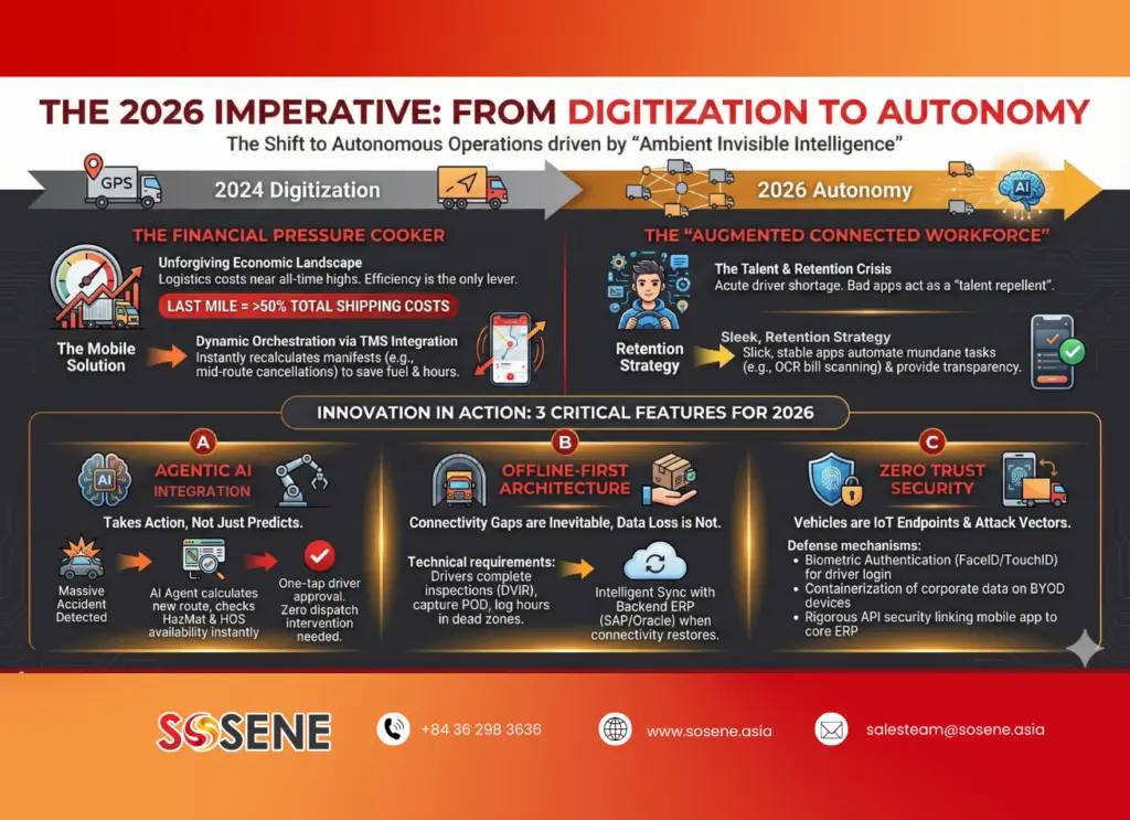 In 2026, enterprise mobile apps will serve as the command center, integrating AI decision-making directly into the driver's workflow.